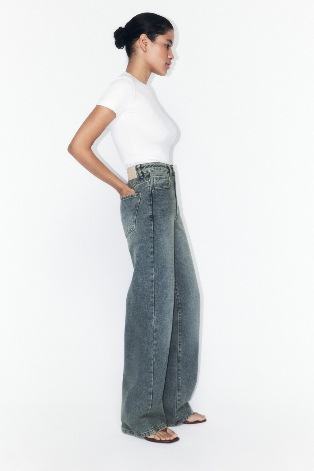 Джинсы широкие с высокой посадкой - цвет темный тинт - 2