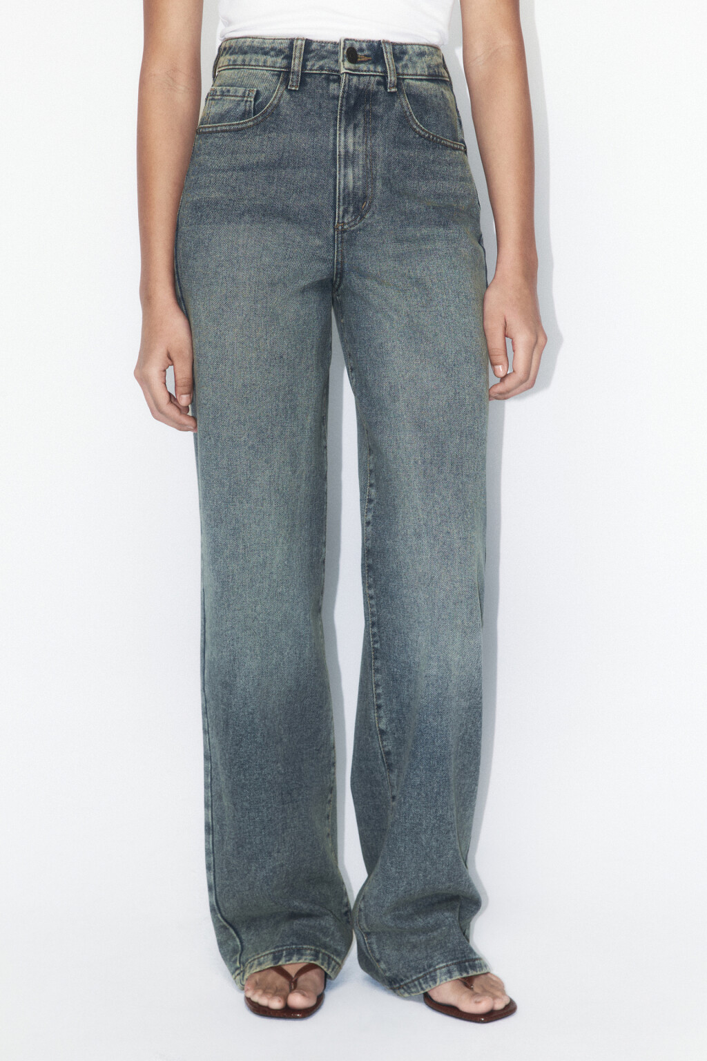 Джинсы широкие с высокой посадкой - цвет темный тинт - 3