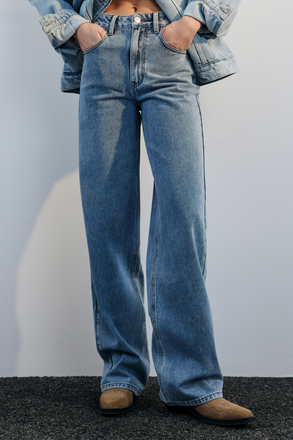 Джинсы широкие с высокой посадкой - цвет голубой - 2