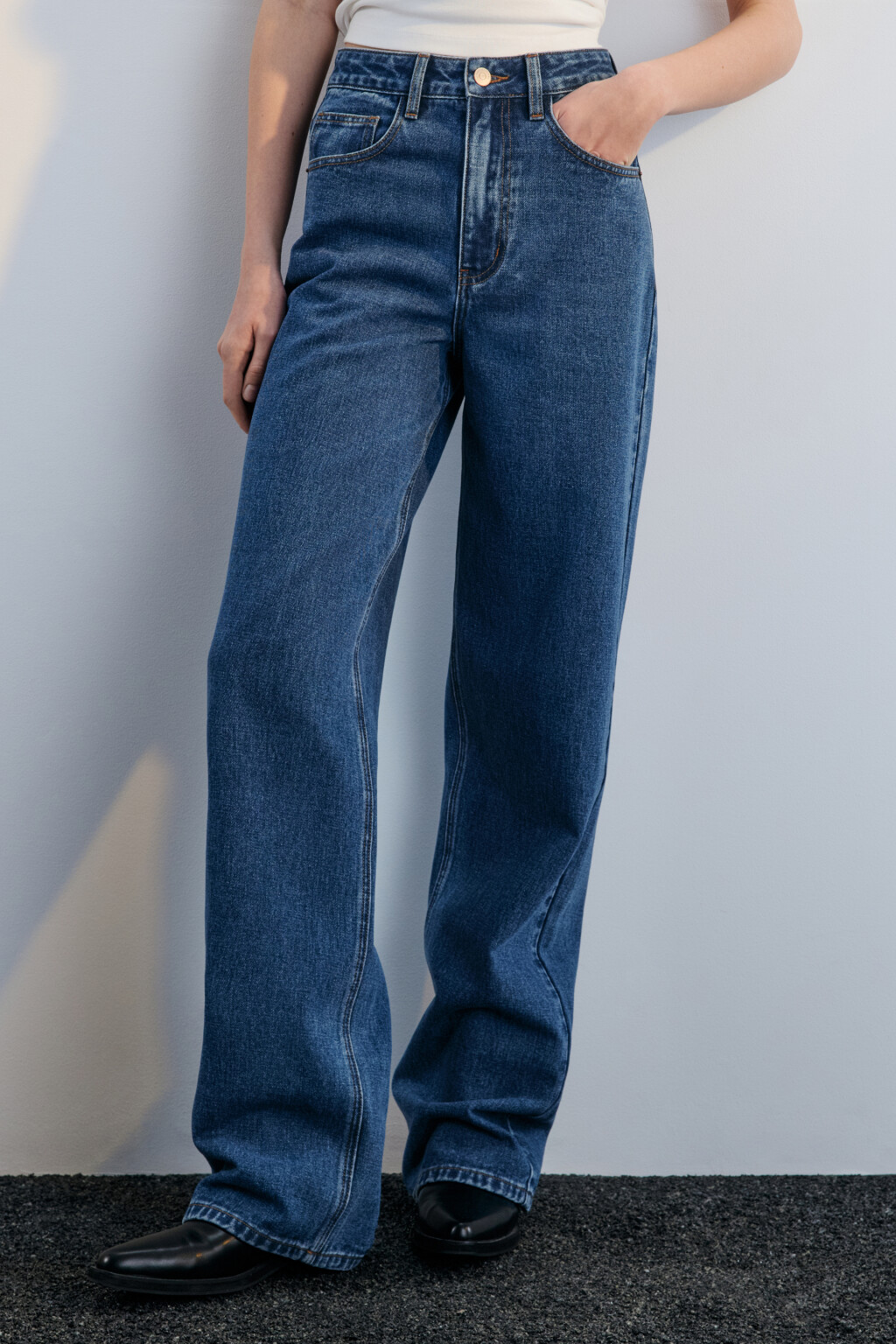 Джинсы широкие с высокой посадкой - цвет голубой - 2