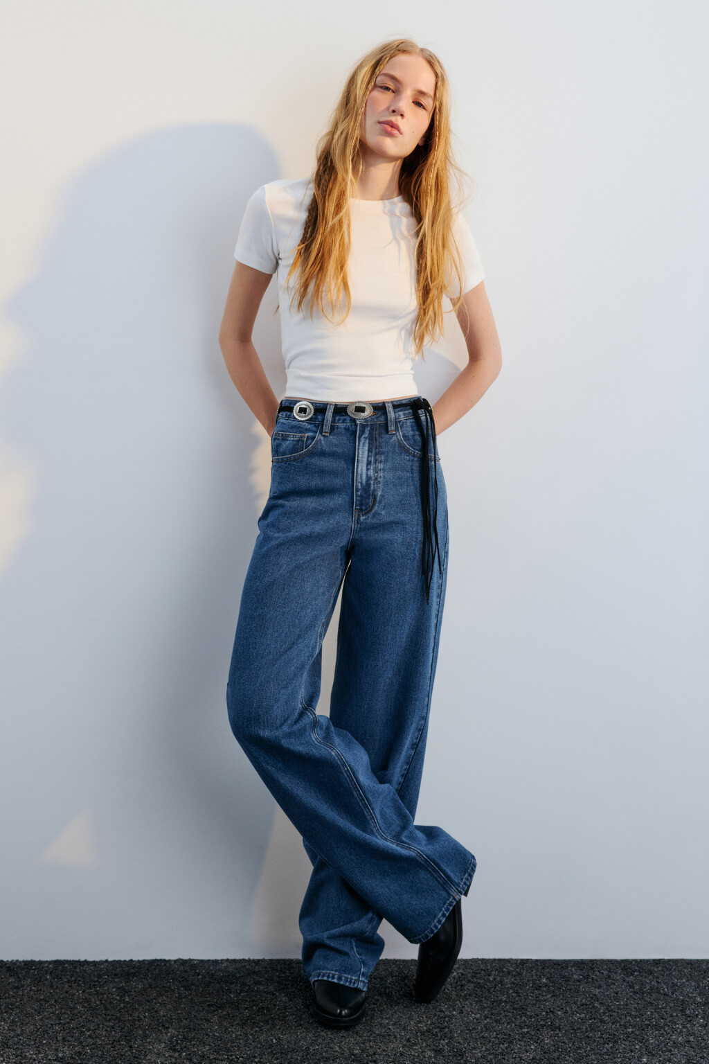 Джинсы широкие с высокой посадкой - цвет голубой - 4