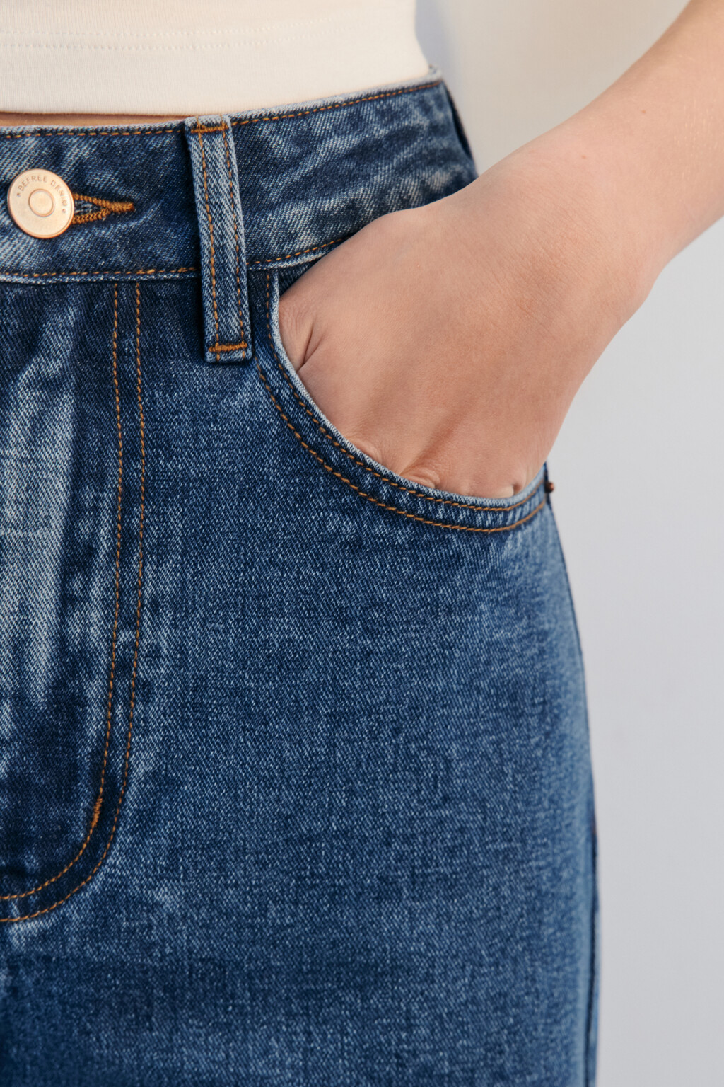 Джинсы широкие с высокой посадкой - цвет голубой - 6