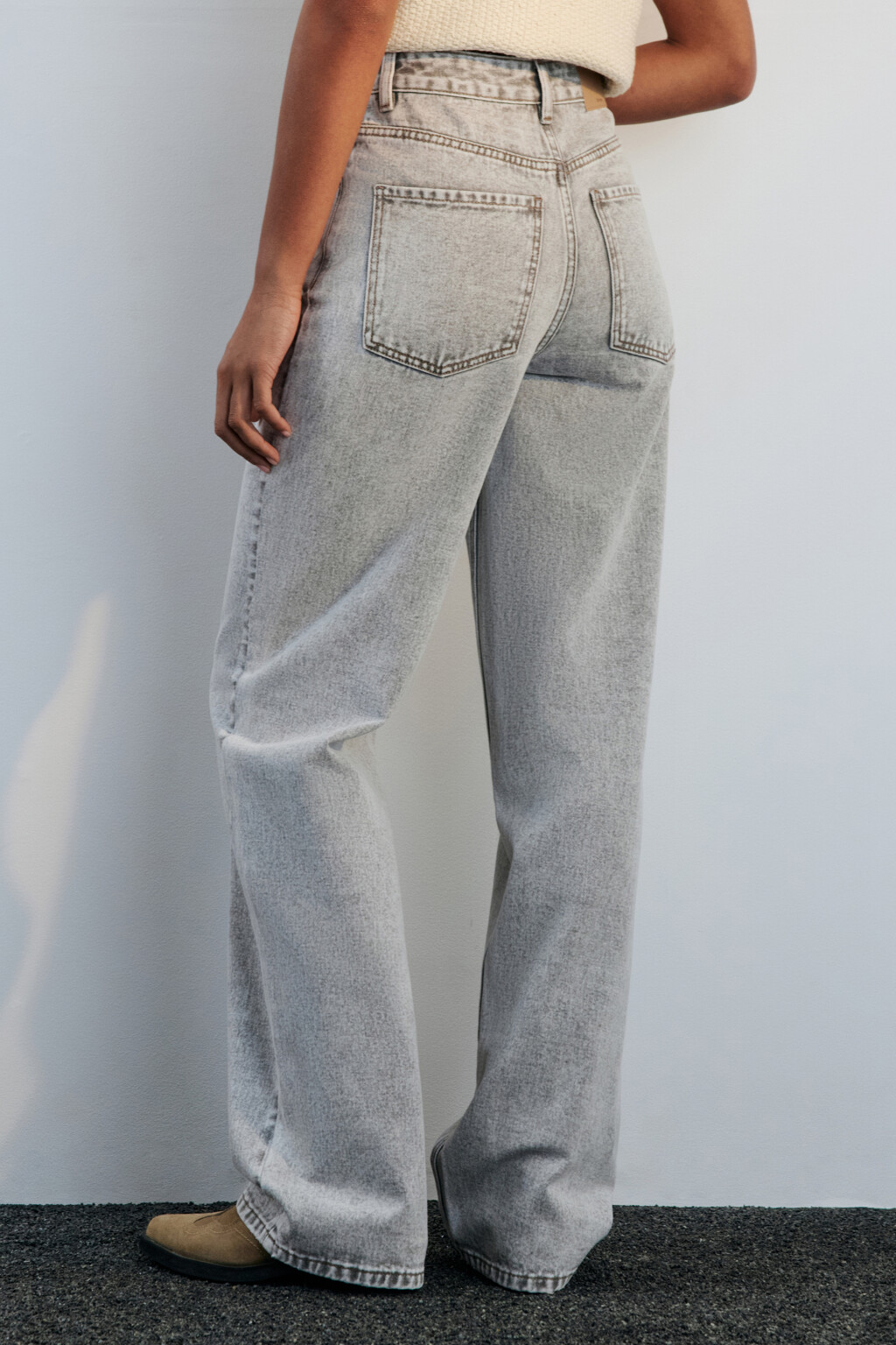 Джинсы широкие с высокой посадкой - цвет серый - 3
