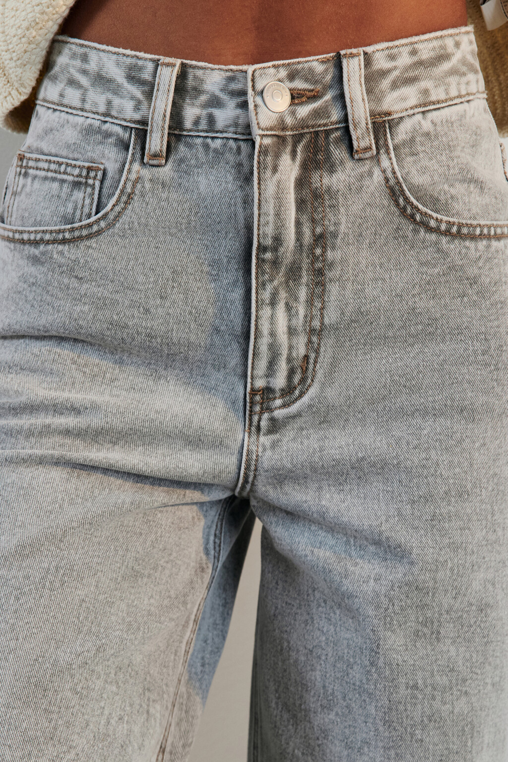 Джинсы широкие с высокой посадкой - цвет серый - 6