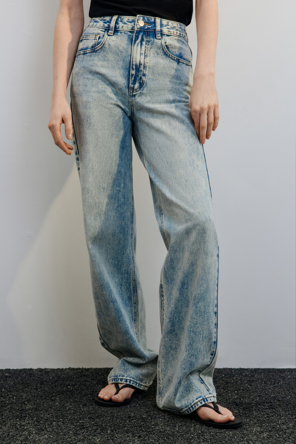 Джинсы широкие с высокой посадкой - цвет синий - 2