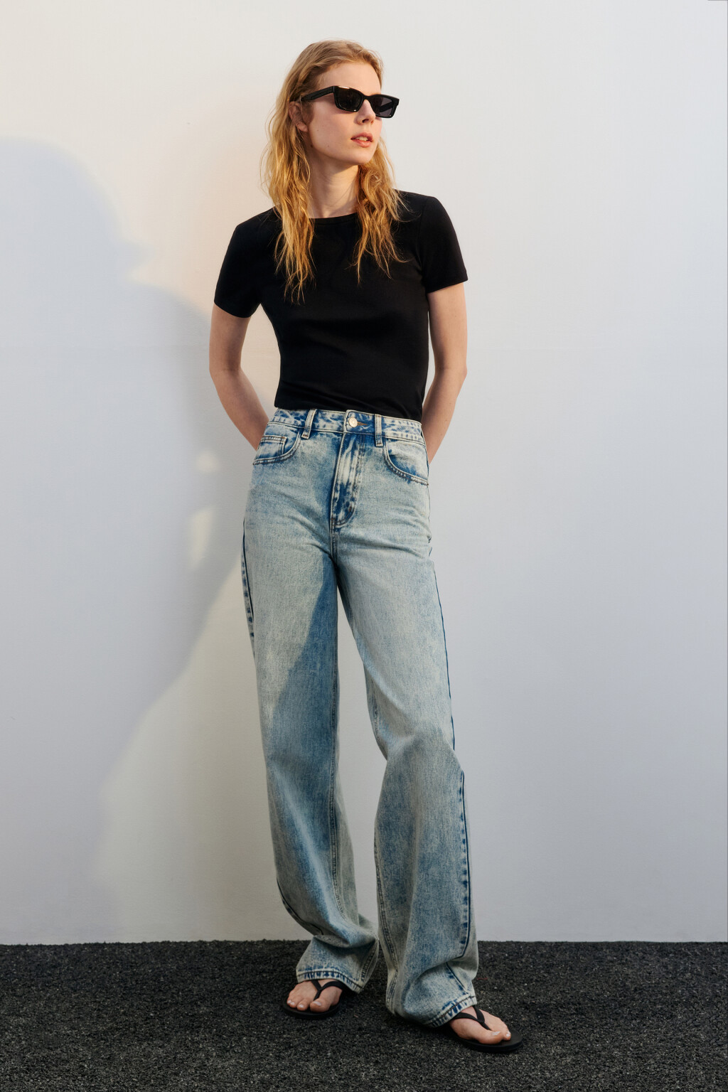 Джинсы широкие с высокой посадкой - цвет синий - 4