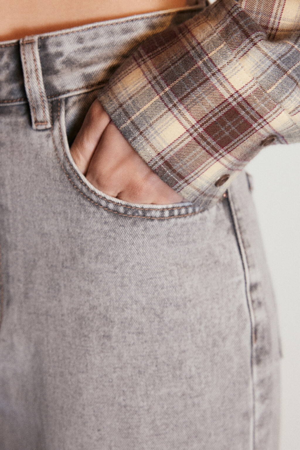 Джинсы широкие с высокой посадкой - цвет серый - 7