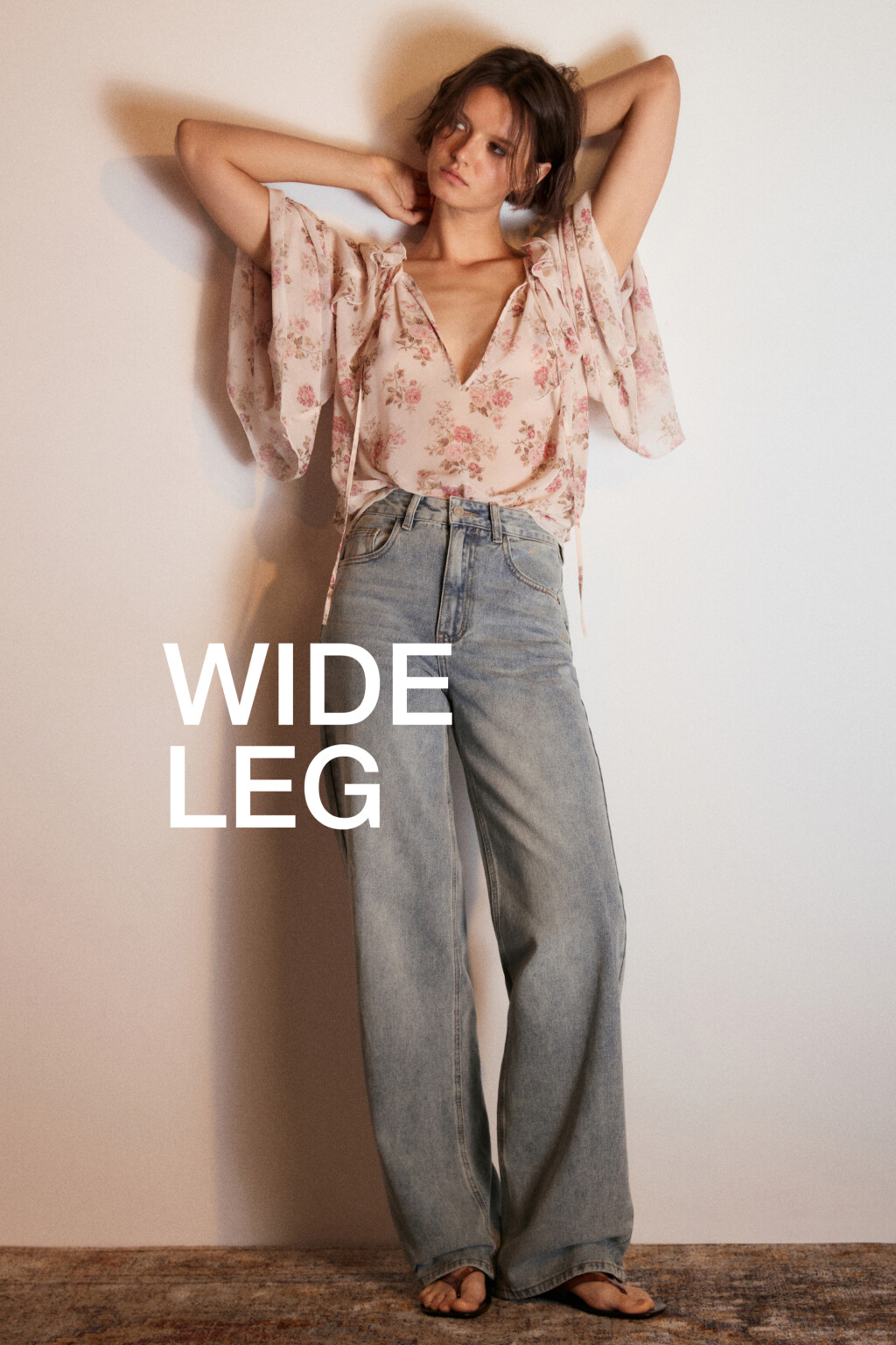 Джинсы широкие с высокой посадкой - цвет синий - 1