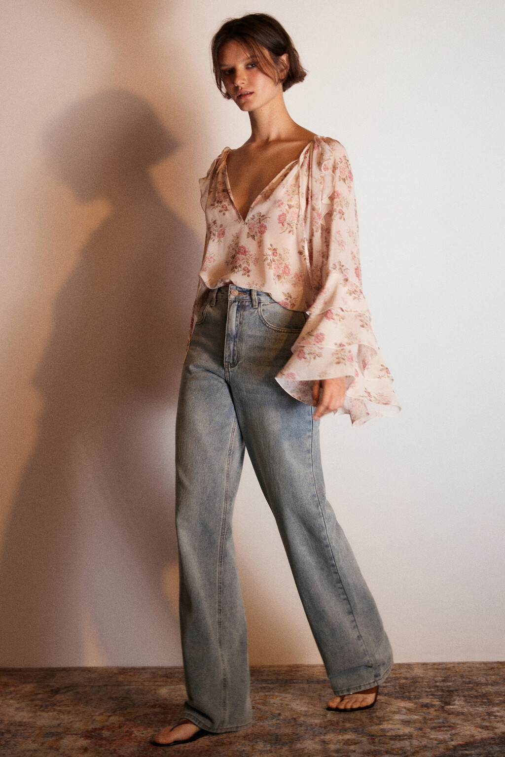 Джинсы широкие с высокой посадкой - цвет синий - 2