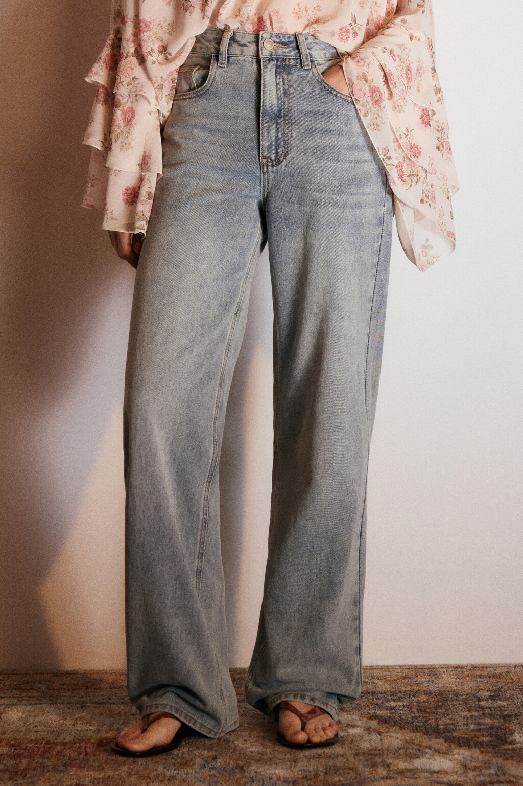 Джинсы широкие с высокой посадкой - цвет синий - 3