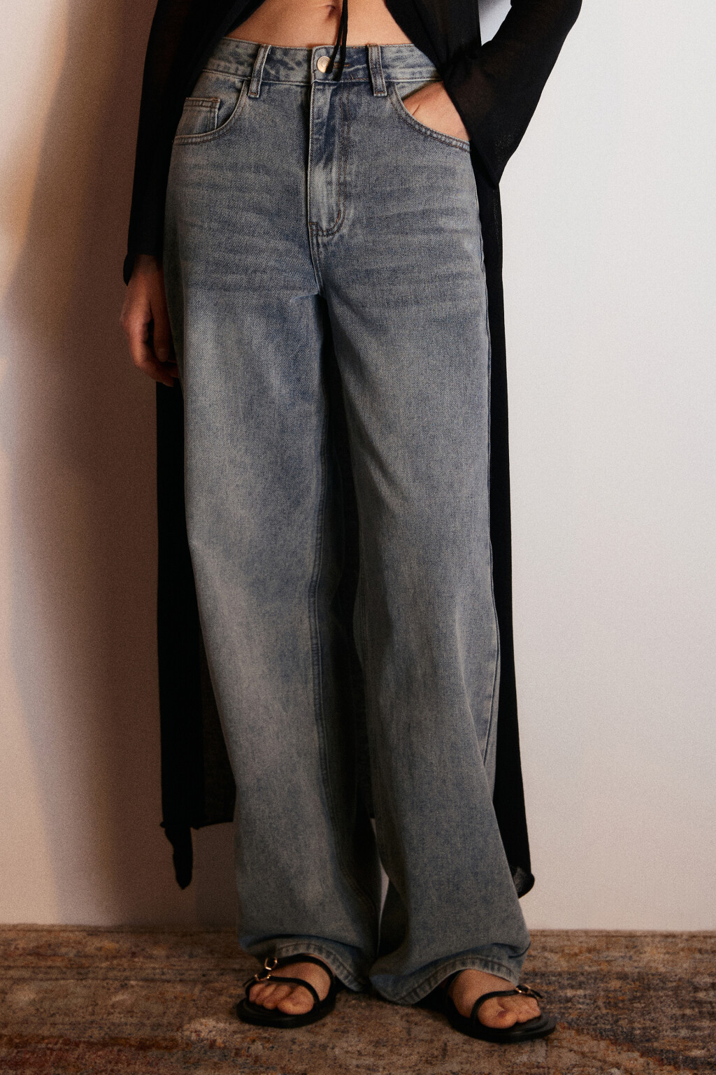 Джинсы широкие с высокой посадкой - цвет темный тинт - 2