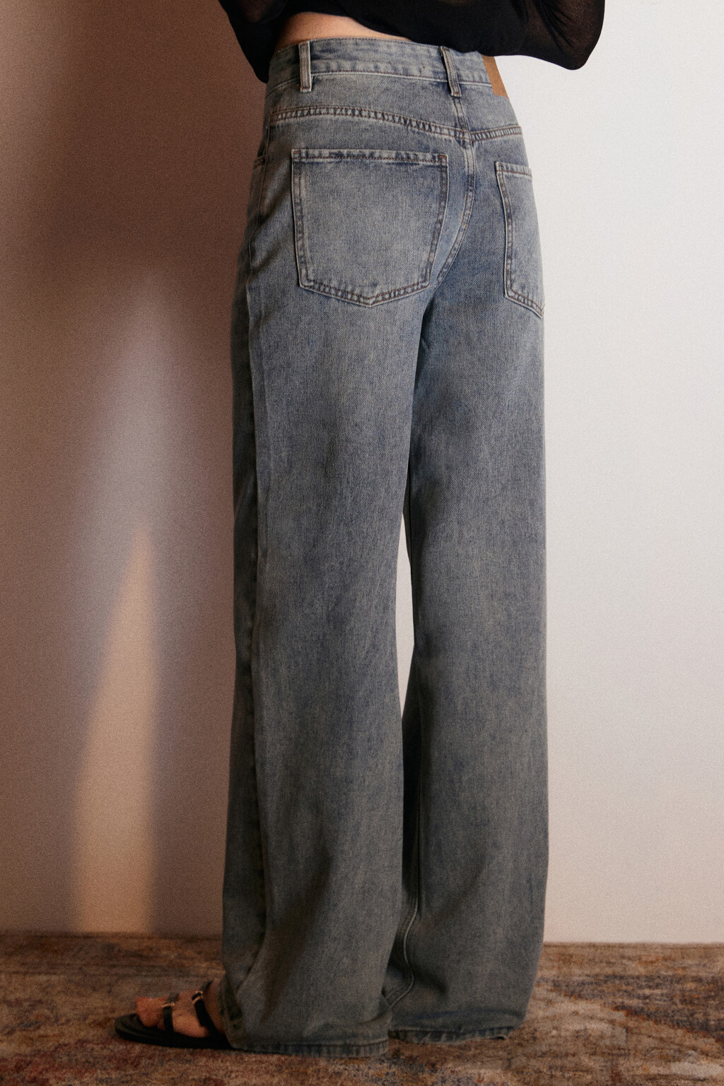 Джинсы широкие с высокой посадкой - цвет темный тинт - 3