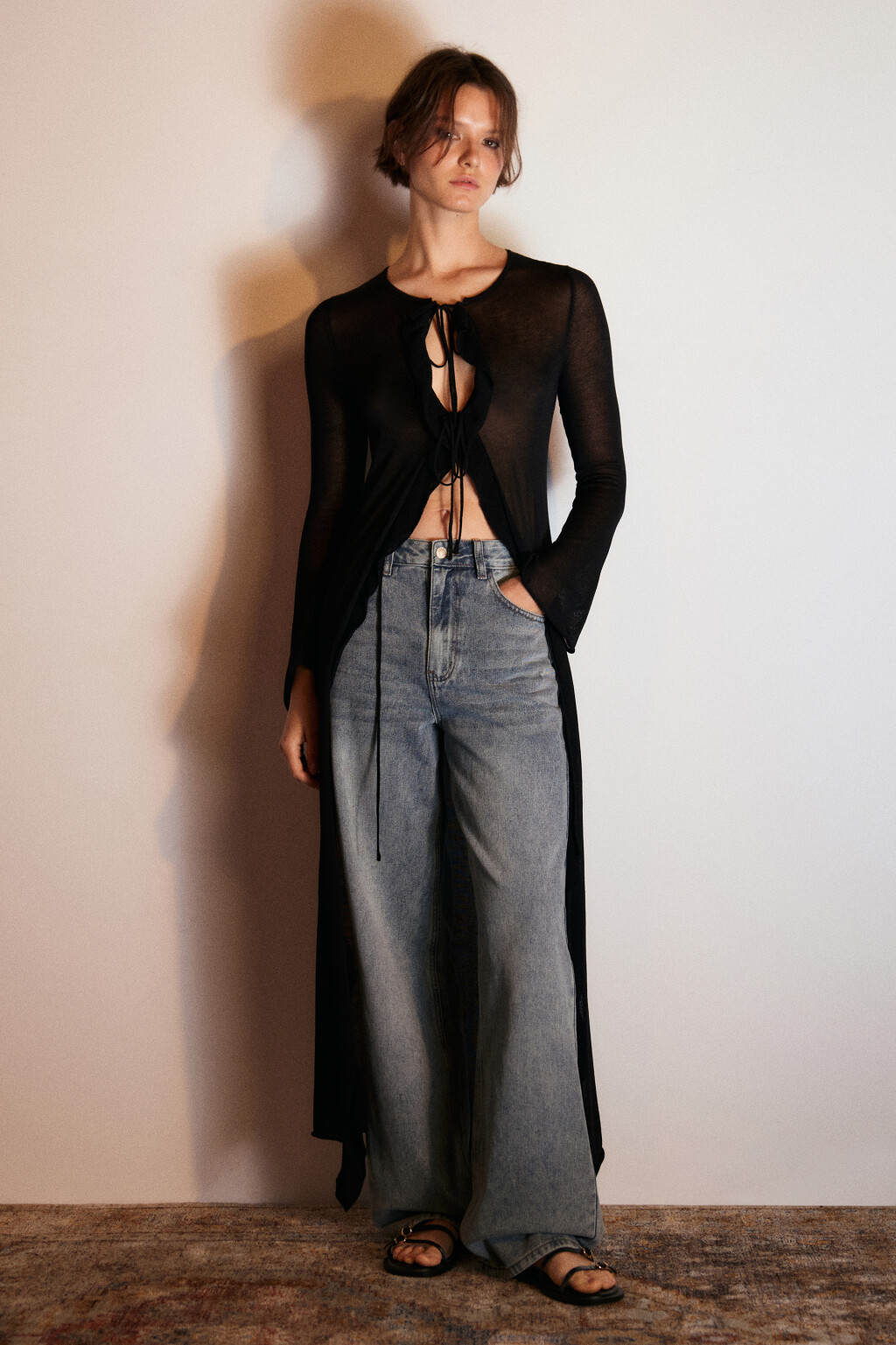 Джинсы широкие с высокой посадкой - цвет темный тинт - 4