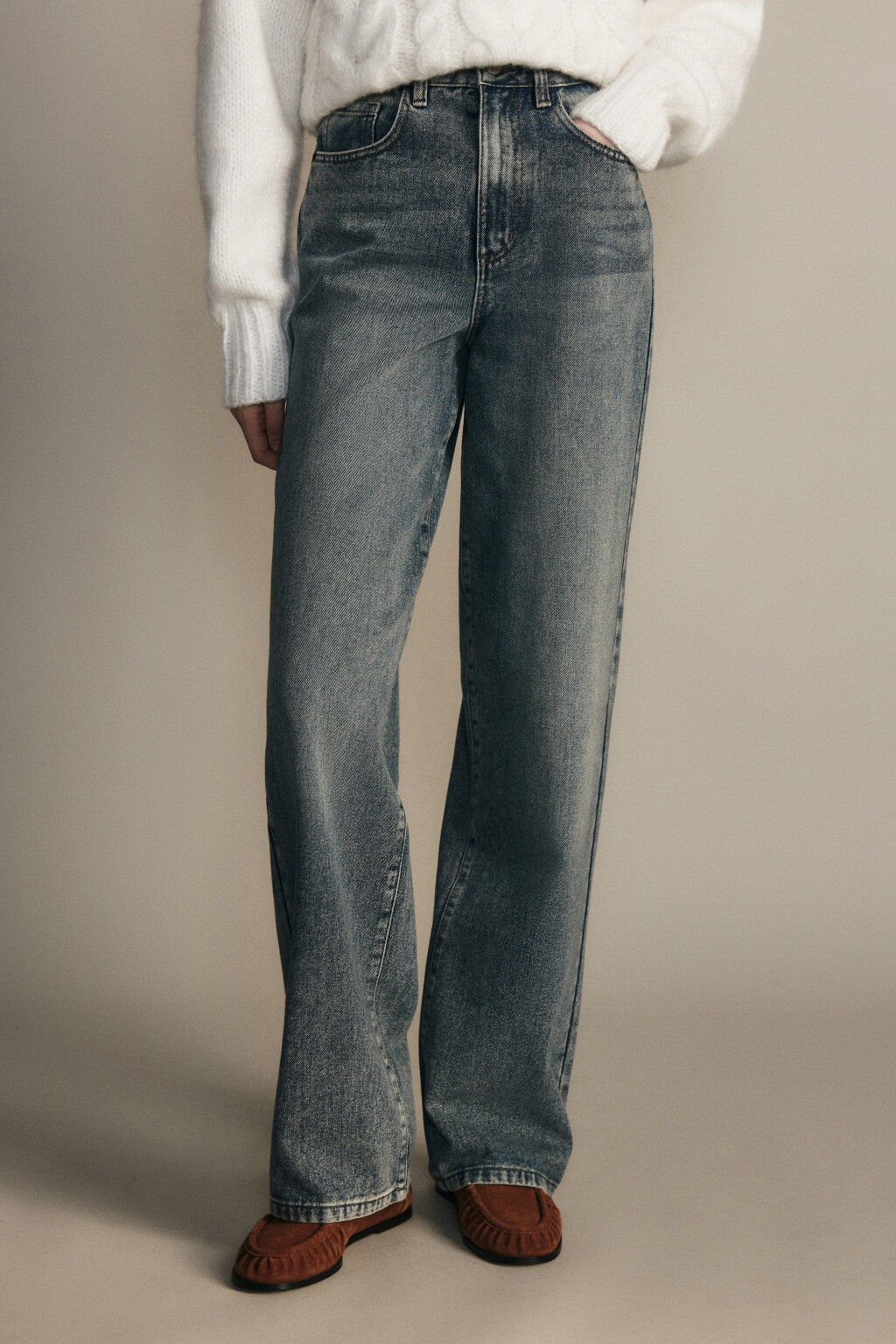 Джинсы широкие с высокой посадкой - цвет темный тинт - 2