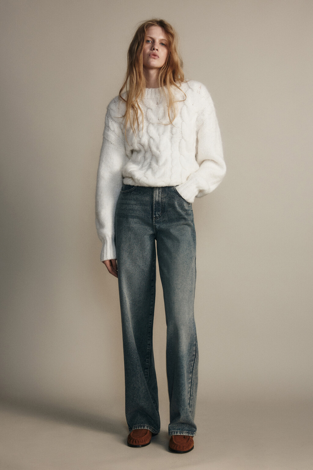 Джинсы широкие с высокой посадкой - цвет темный тинт - 4