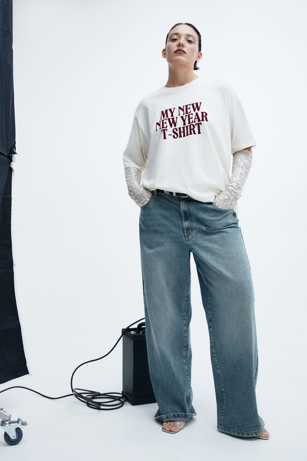 Джинсы широкие с высокой посадкой - цвет темный тинт - 1