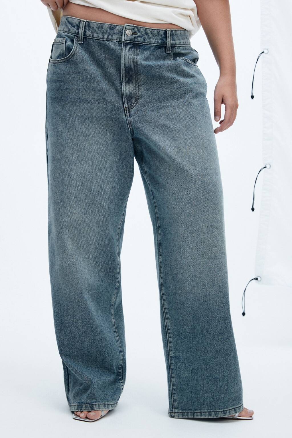 Джинсы широкие с высокой посадкой - цвет темный тинт - 3