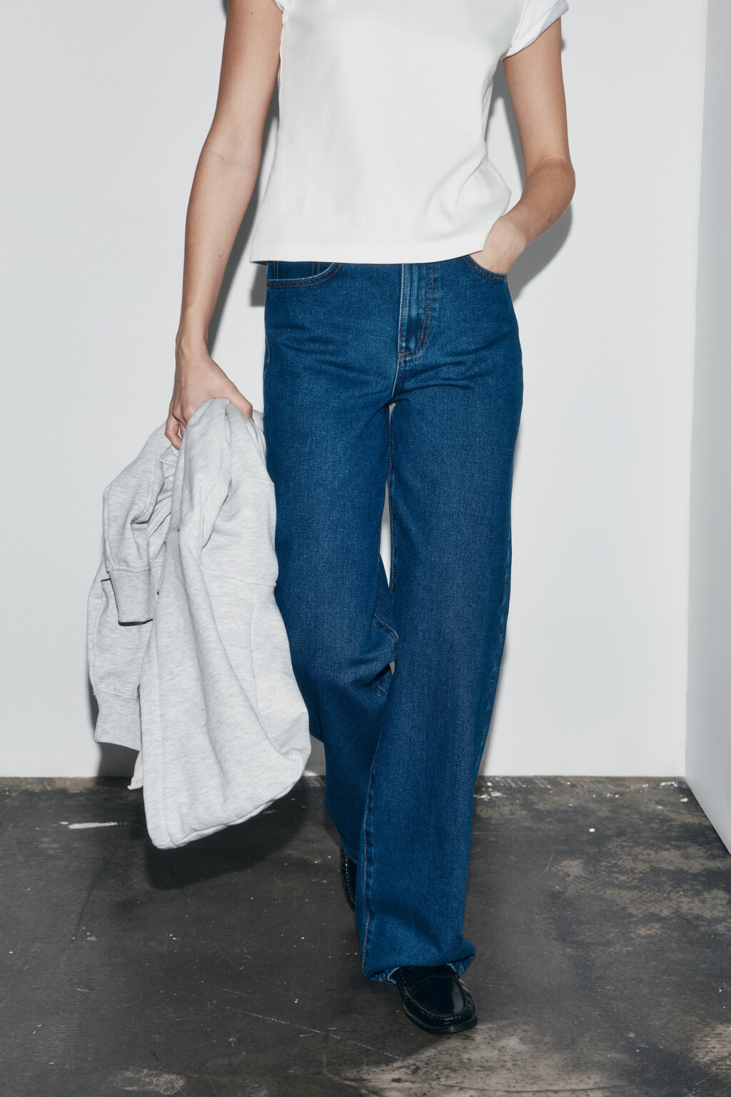 Джинсы широкие с высокой посадкой - цвет голубой - 1