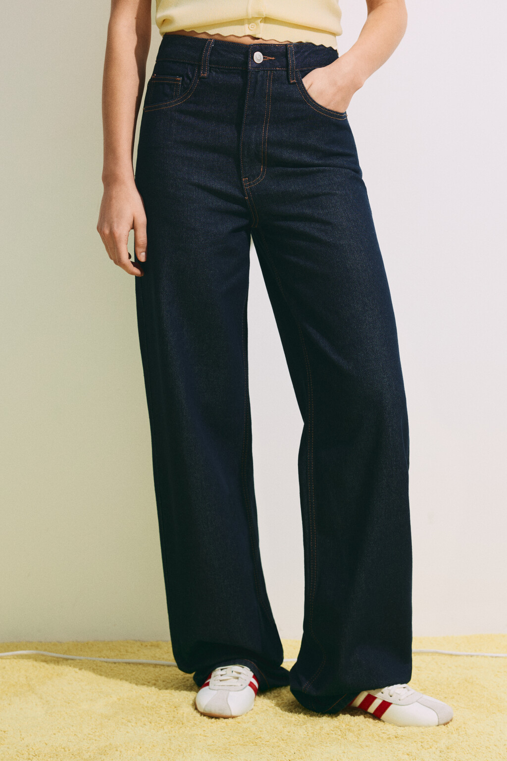 Джинсы wide leg с высокой посадкой - цвет синий - 3