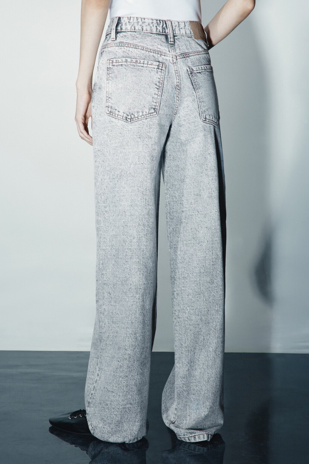 Джинсы широкие с высокой посадкой - цвет серый - 3