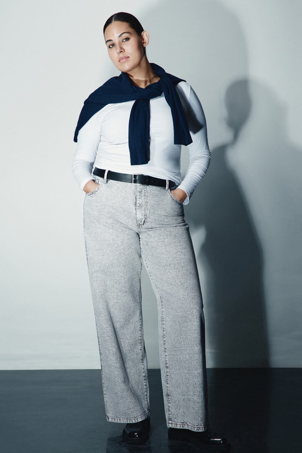 Джинсы широкие с высокой посадкой - цвет серый - 1