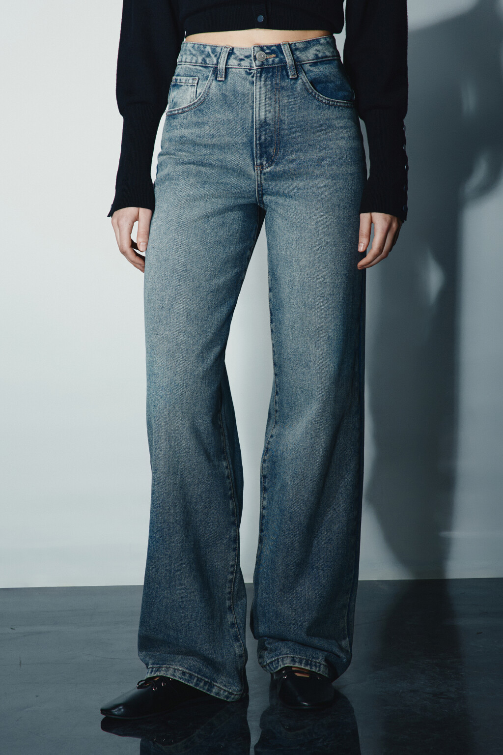 Джинсы широкие с высокой посадкой - цвет темный тинт - 2