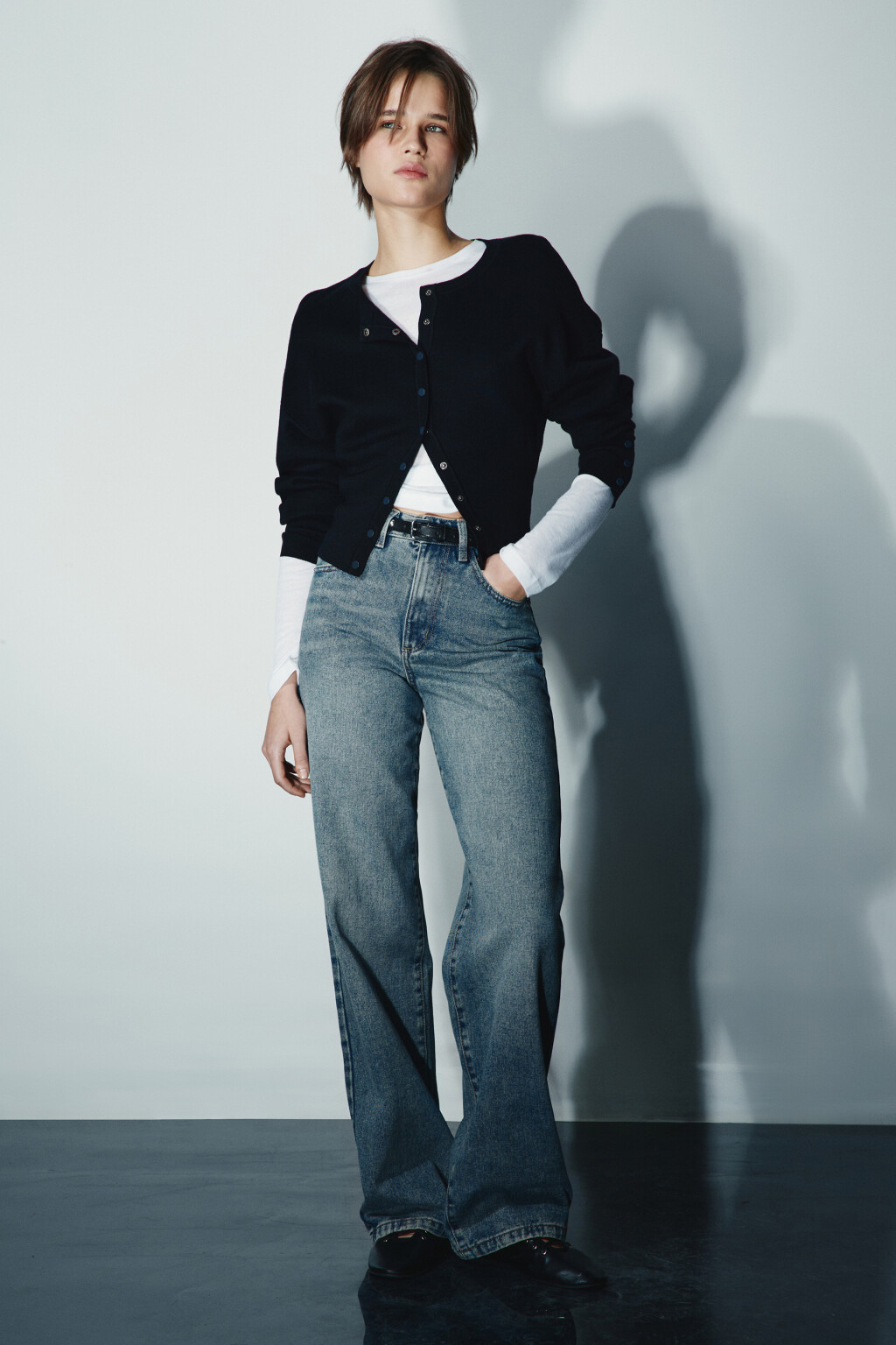 Джинсы широкие с высокой посадкой - цвет темный тинт - 4