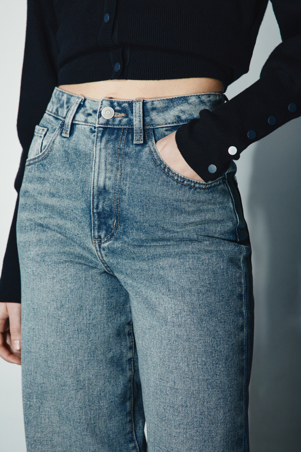 Джинсы широкие с высокой посадкой - цвет темный тинт - 5