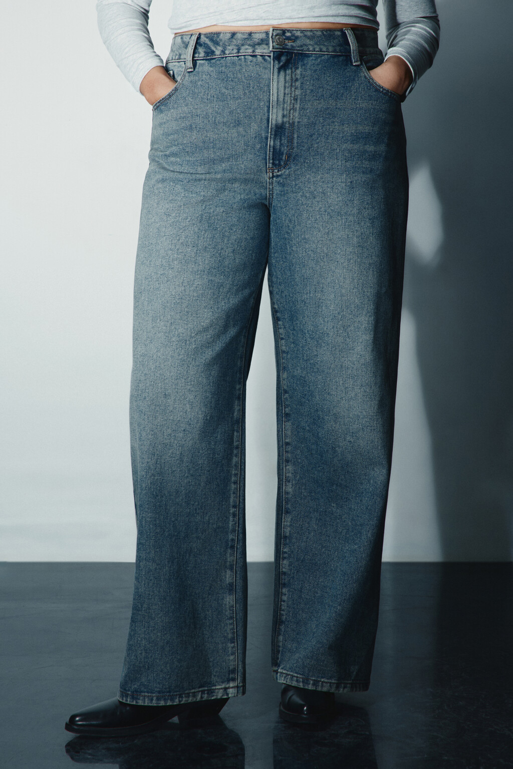 Джинсы широкие с высокой посадкой - цвет темный тинт - 2