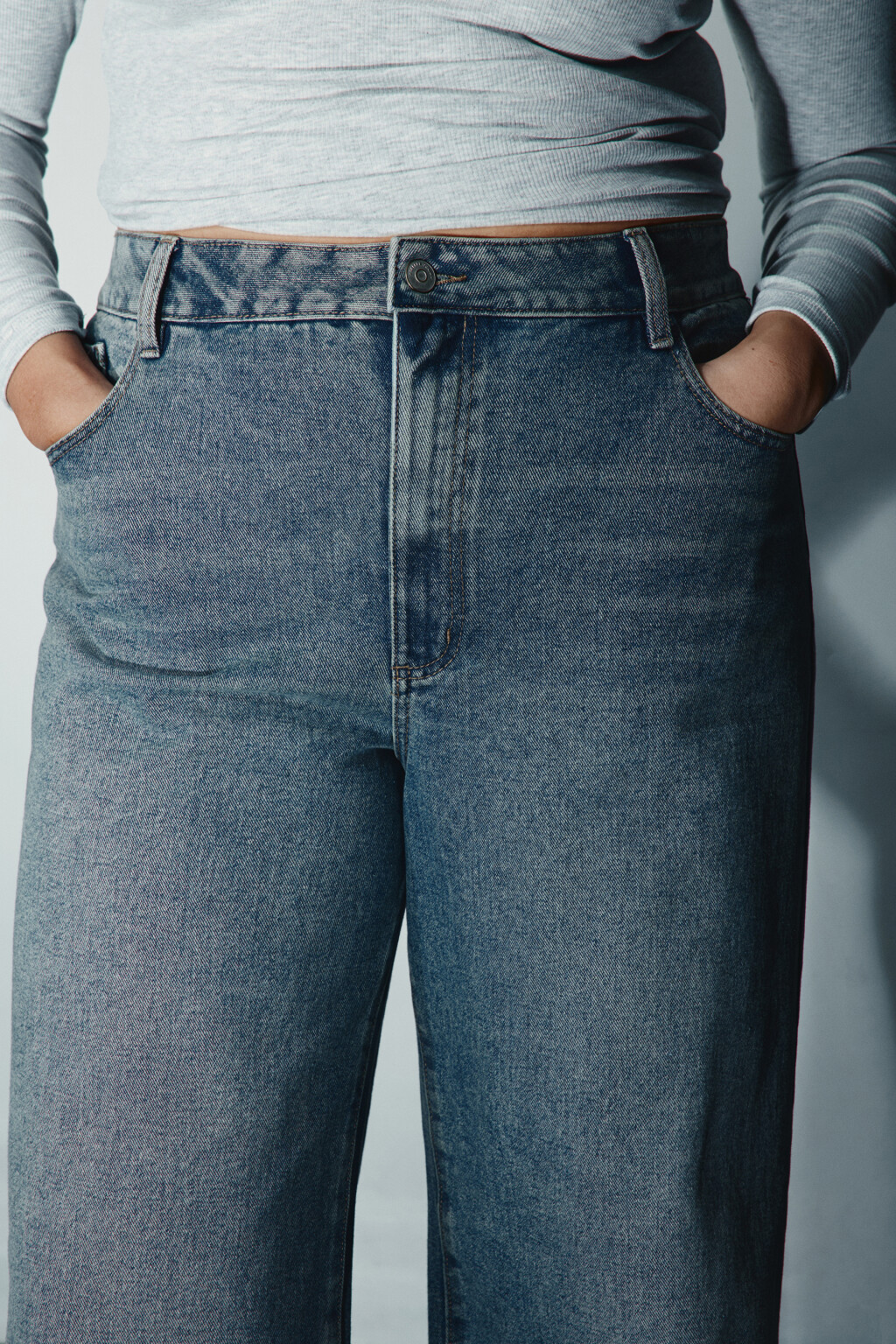 Джинсы широкие с высокой посадкой - цвет темный тинт - 5