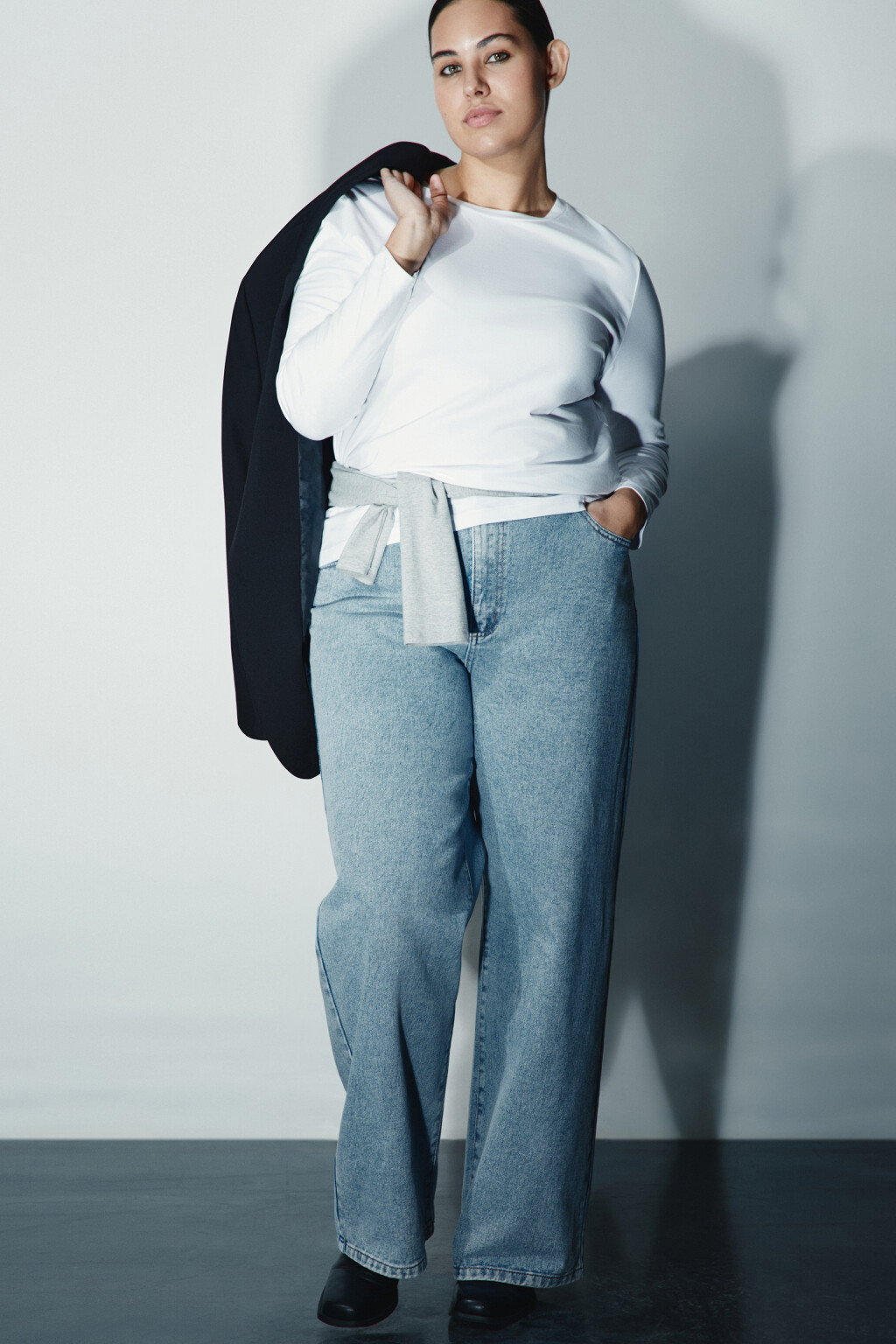 Джинсы широкие с высокой посадкой - цвет голубой - 1