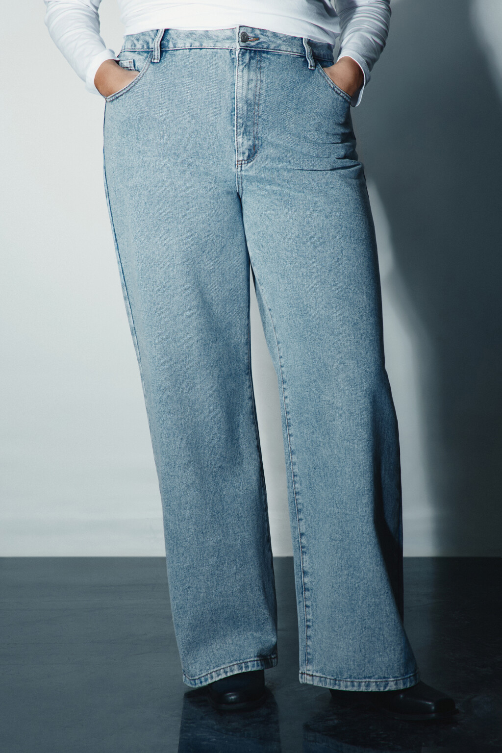 Джинсы широкие с высокой посадкой - цвет голубой - 3