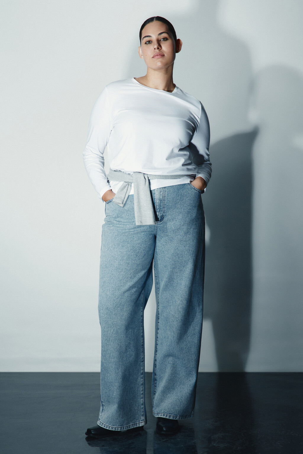 Джинсы широкие с высокой посадкой - цвет голубой - 5