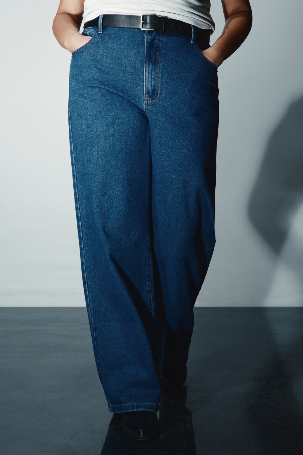 Джинсы широкие с высокой посадкой - цвет голубой - 1