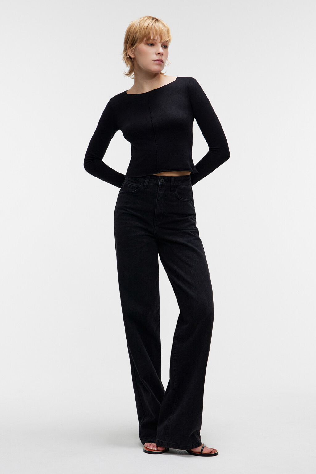 Джинсы WIDE широкие с высокой посадкой - цвет черный - 4