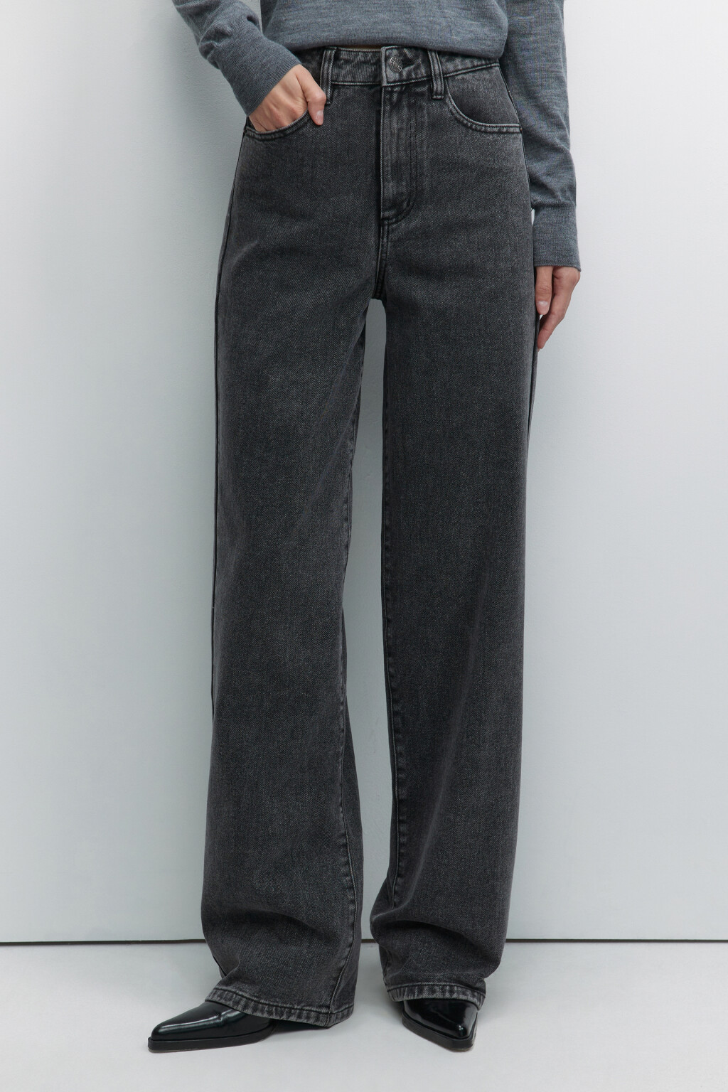 Джинсы WIDE широкие с высокой посадкой - цвет серый - 1