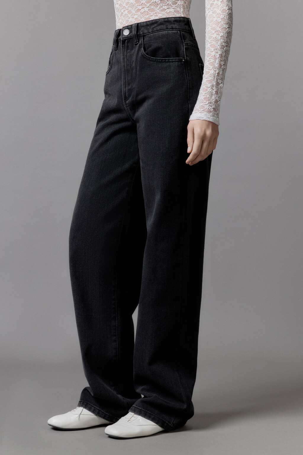 Джинсы широкие с высокой посадкой - цвет серый - 3