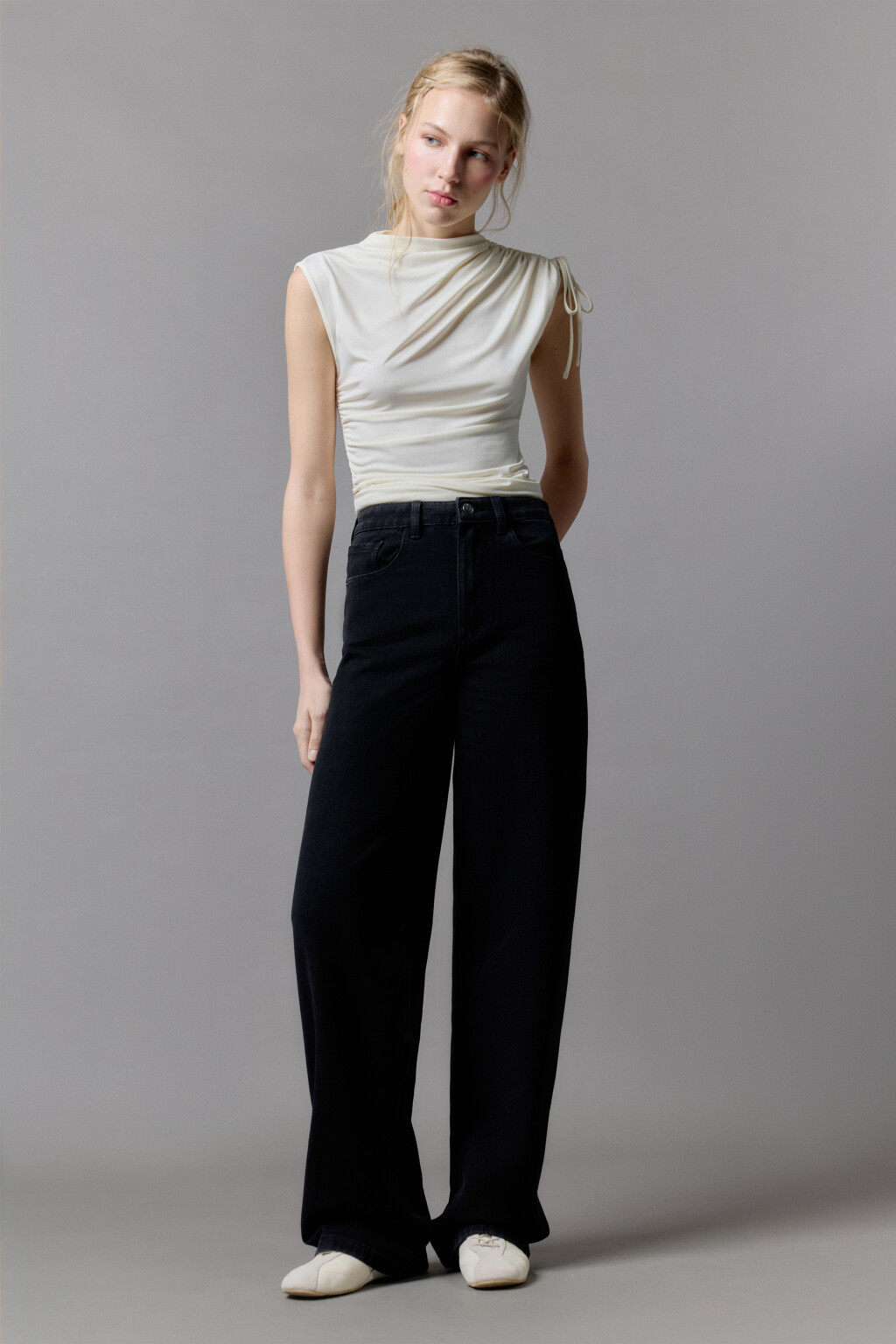 Джинсы широкие с высокой посадкой - цвет черный - 1