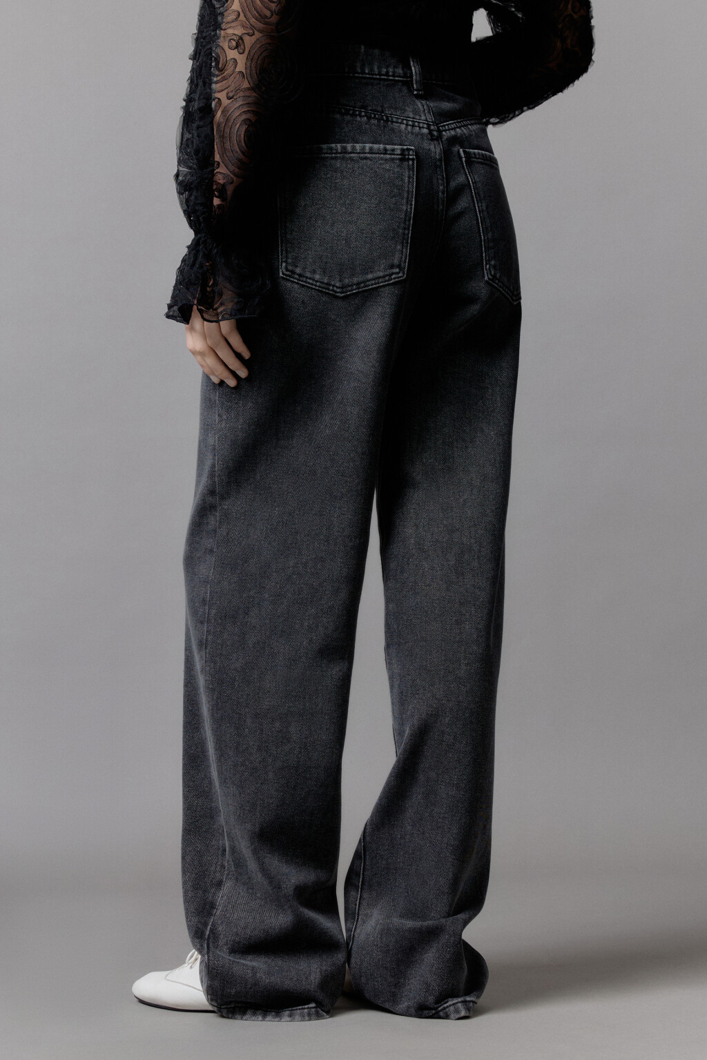 Джинсы широкие с высокой посадкой - цвет серый - 5