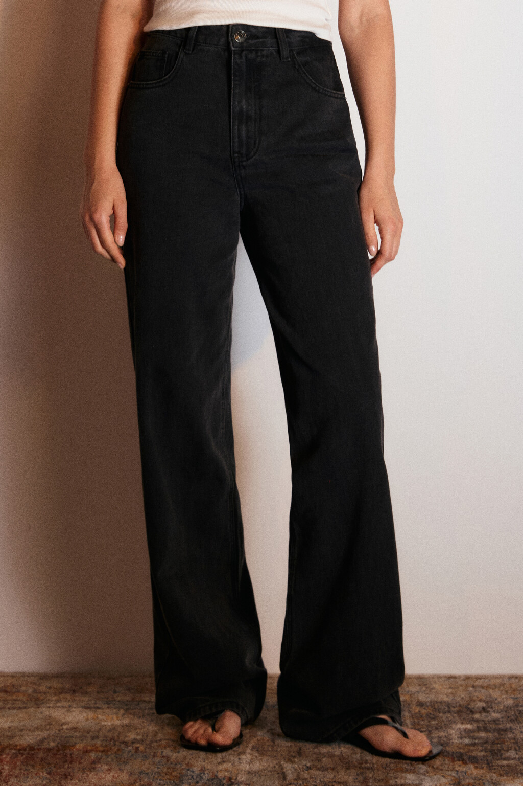 Джинсы широкие с высокой посадкой - цвет серый - 2