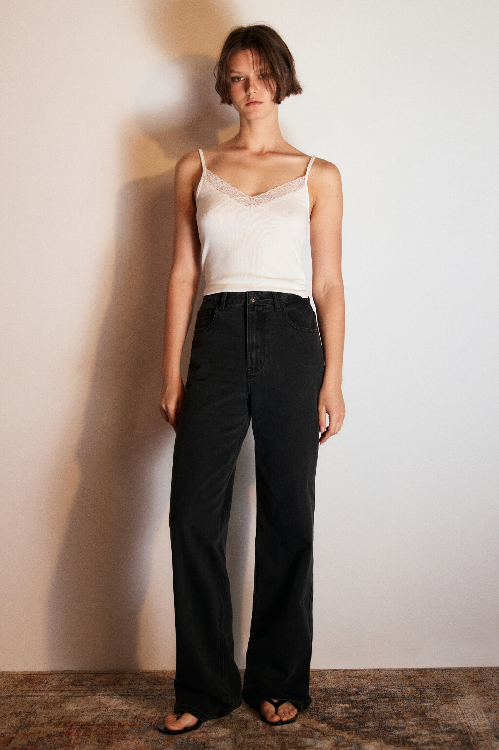 Джинсы широкие с высокой посадкой - цвет серый - 4