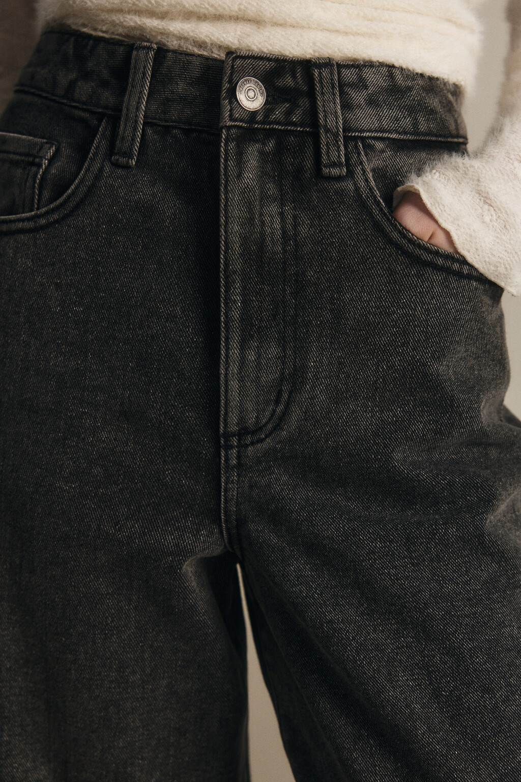 Джинсы широкие с высокой посадкой - цвет серый - 5