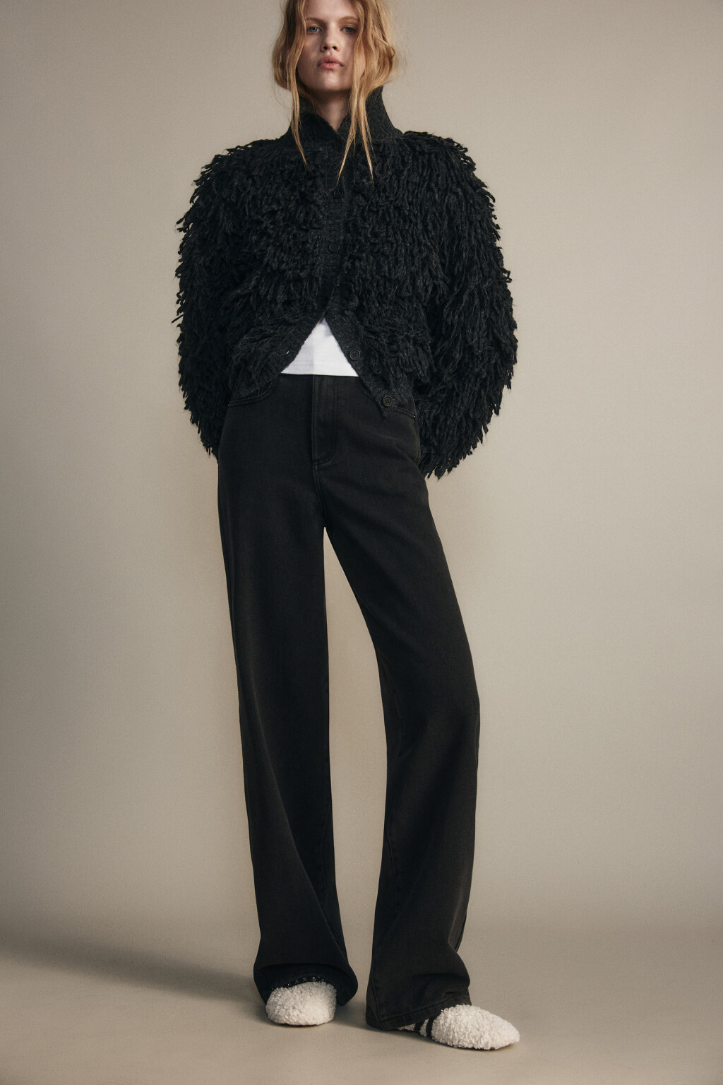 Джинсы широкие с высокой посадкой - цвет серый - 1