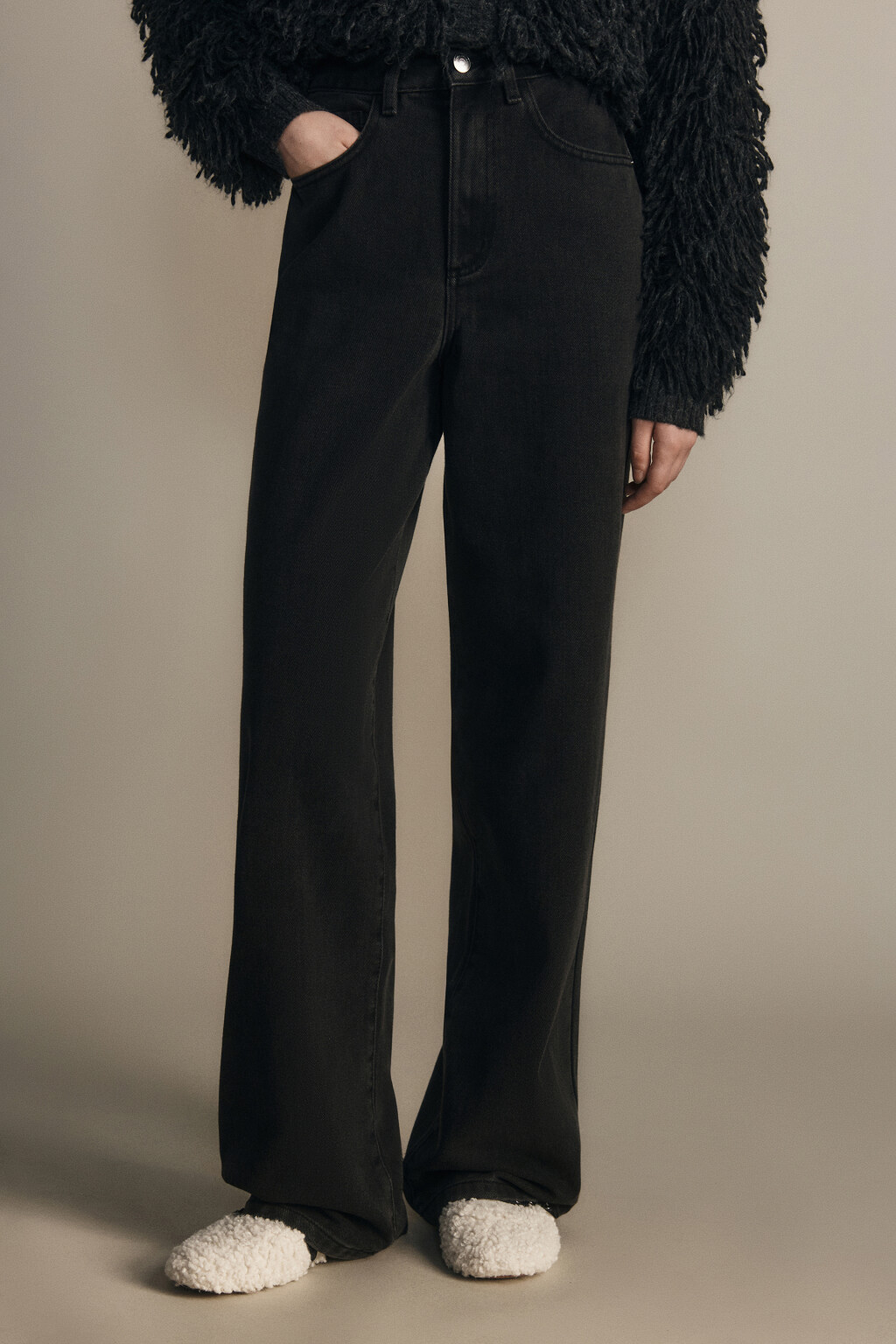 Джинсы широкие с высокой посадкой - цвет серый - 2