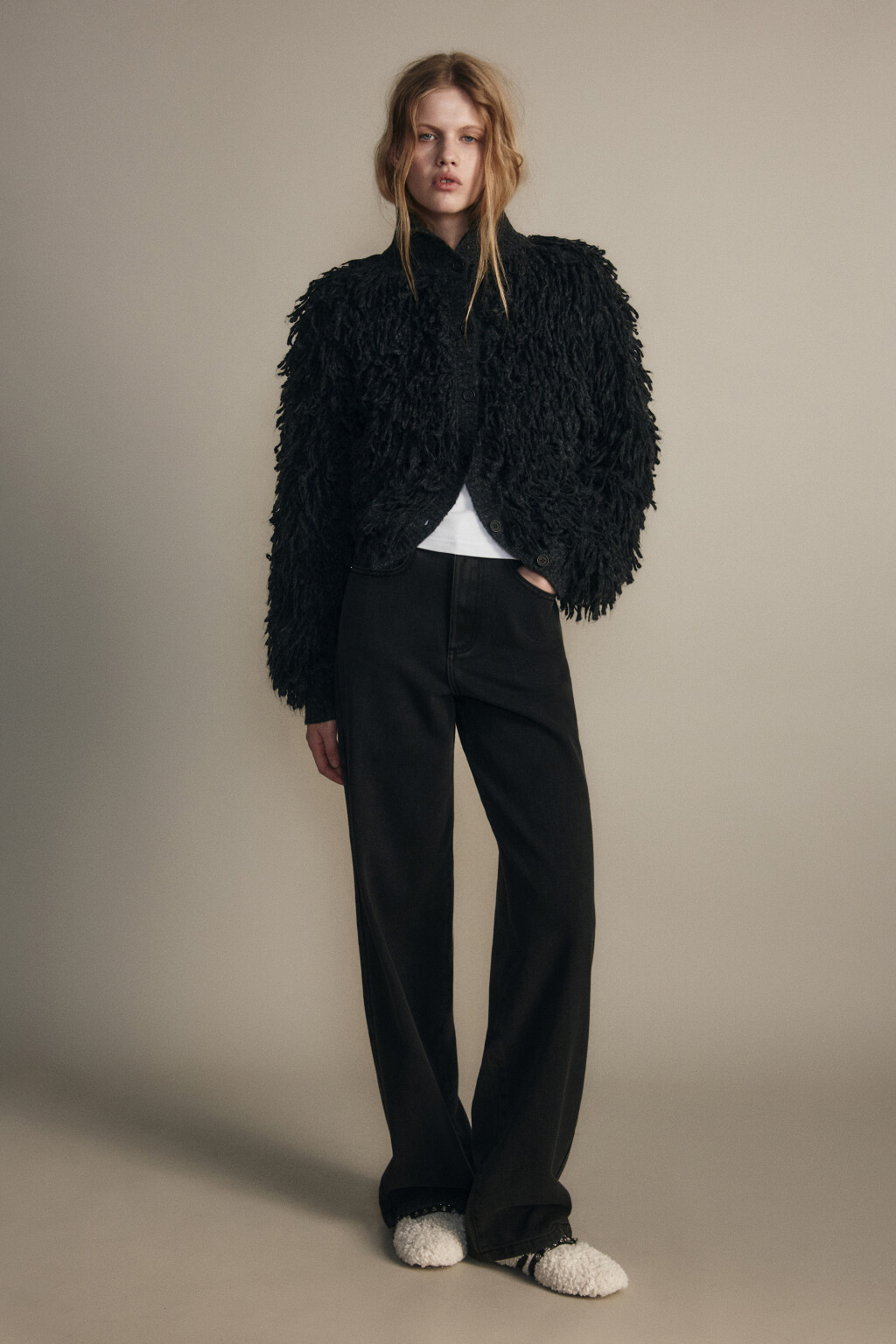 Джинсы широкие с высокой посадкой - цвет серый - 4