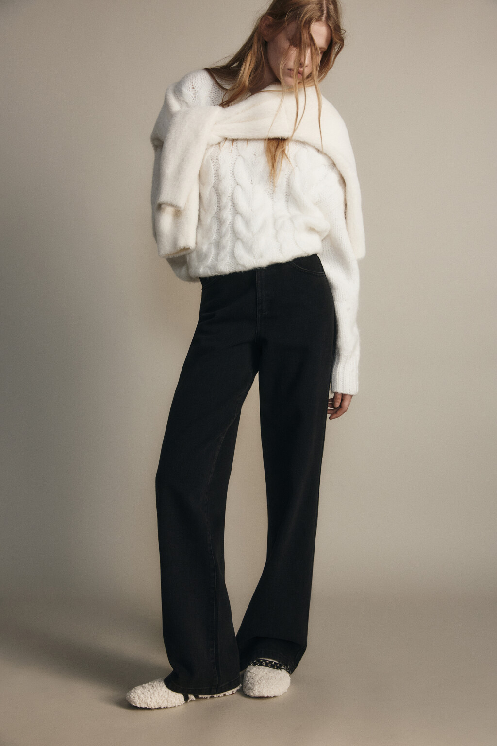 Джинсы широкие с высокой посадкой - цвет черный - 1