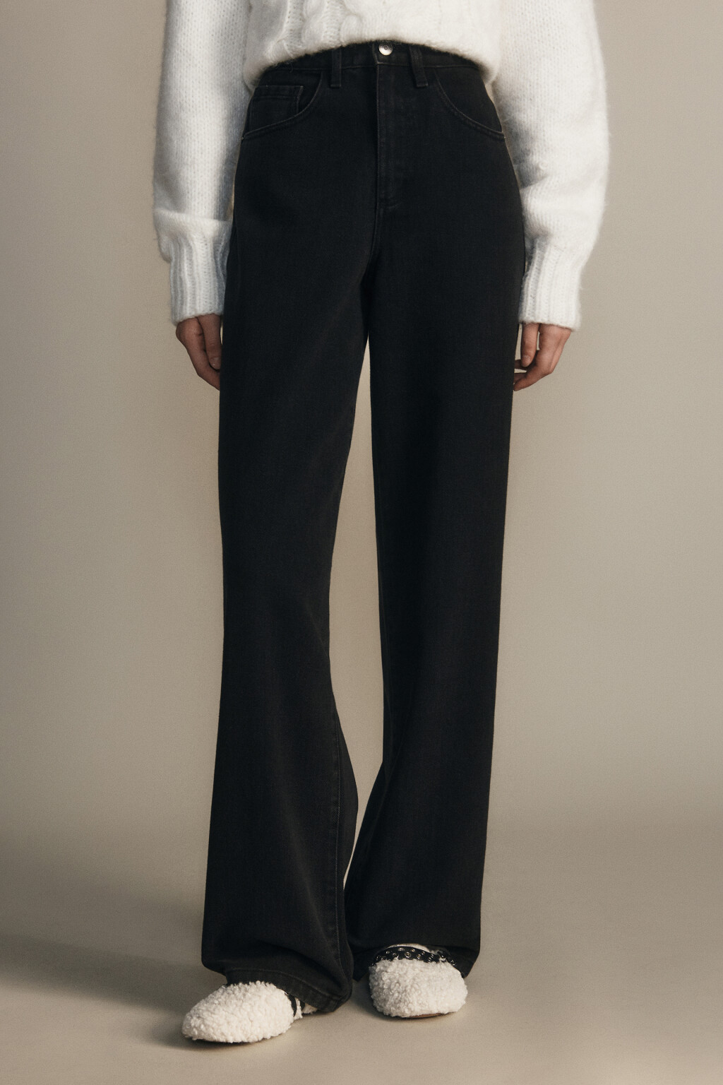 Джинсы широкие с высокой посадкой - цвет черный - 2