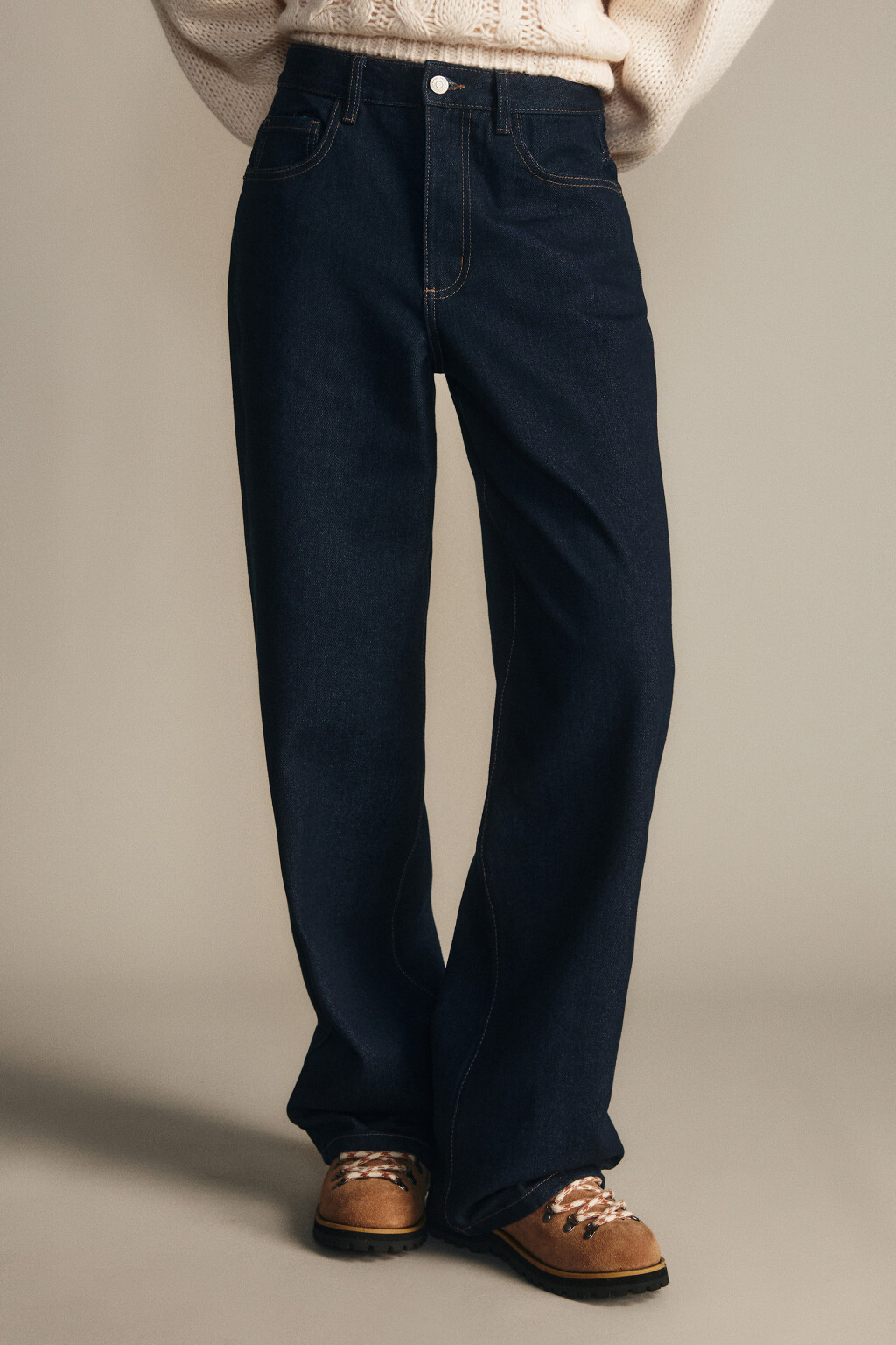 Джинсы широкие с высокой посадкой - цвет синий - 3