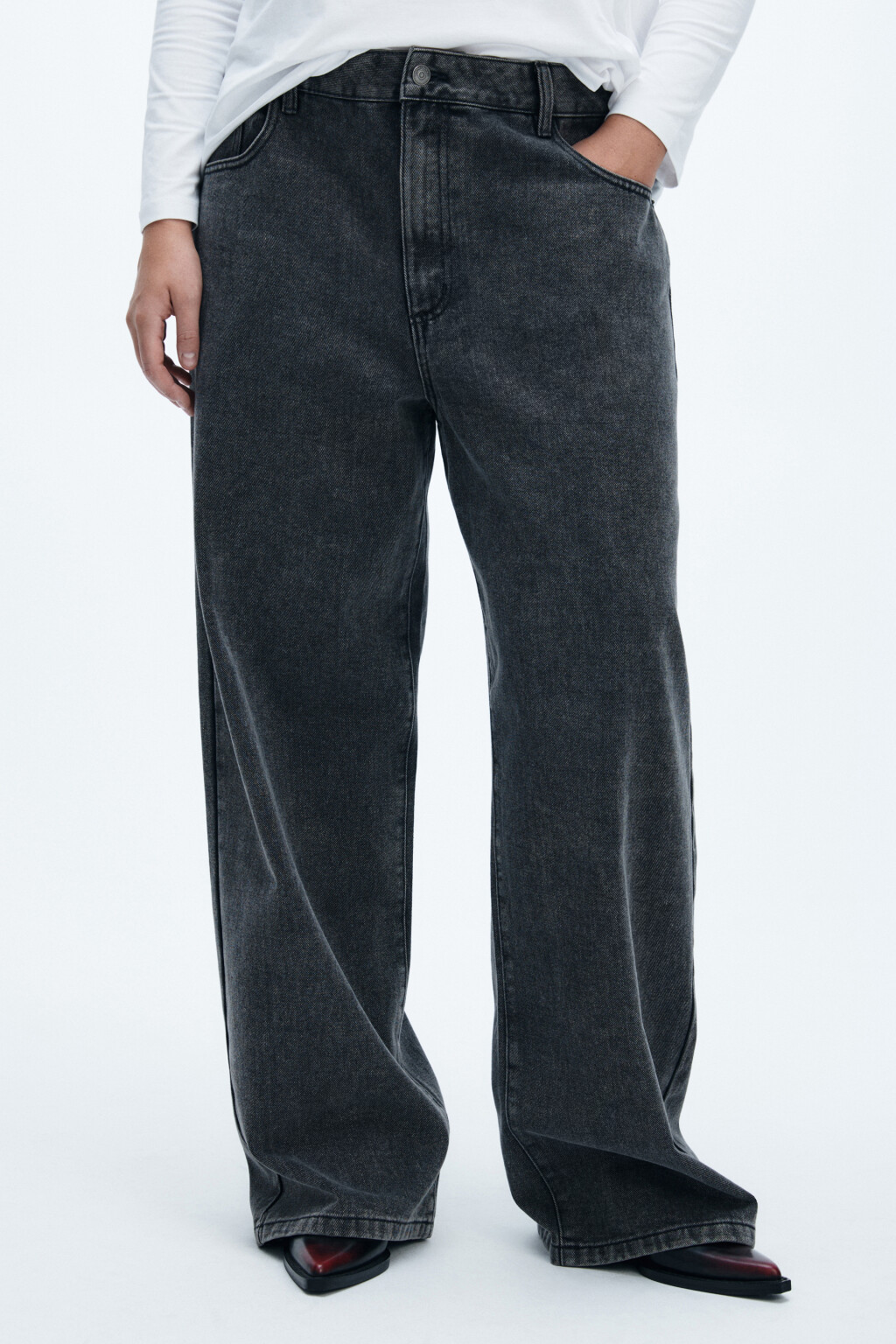 Джинсы широкие с высокой посадкой - цвет серый - 3