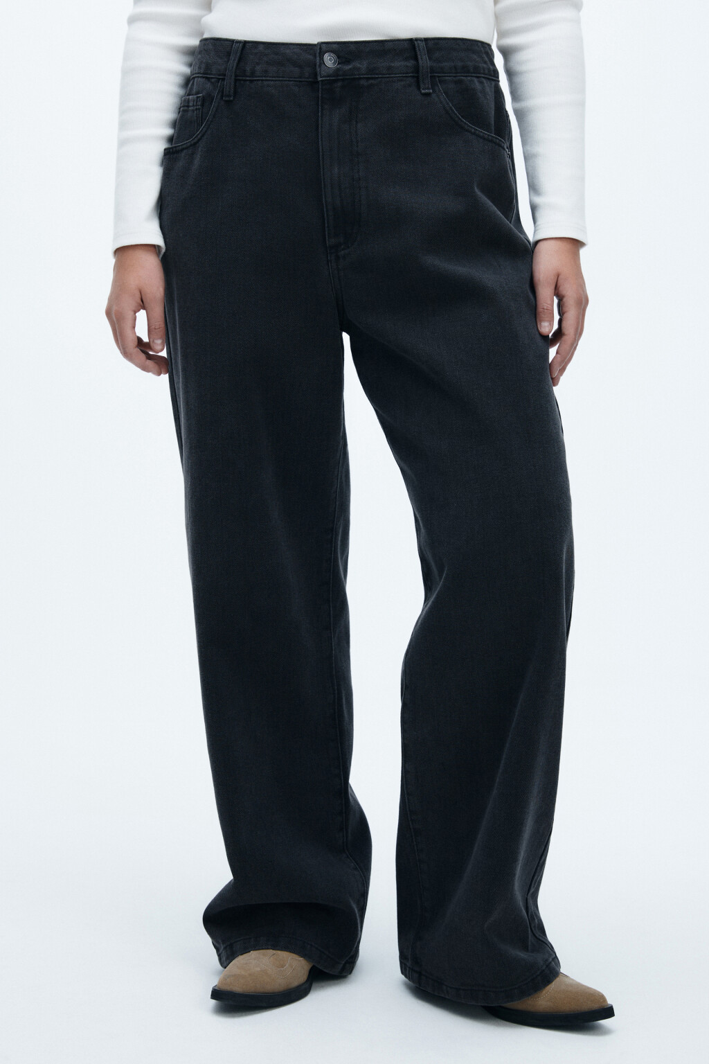 Джинсы широкие с высокой посадкой - цвет серый - 2